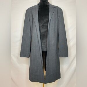 Vintage Valerie Stevens Grey Wool Pin Stripe Open Front Trench Coat